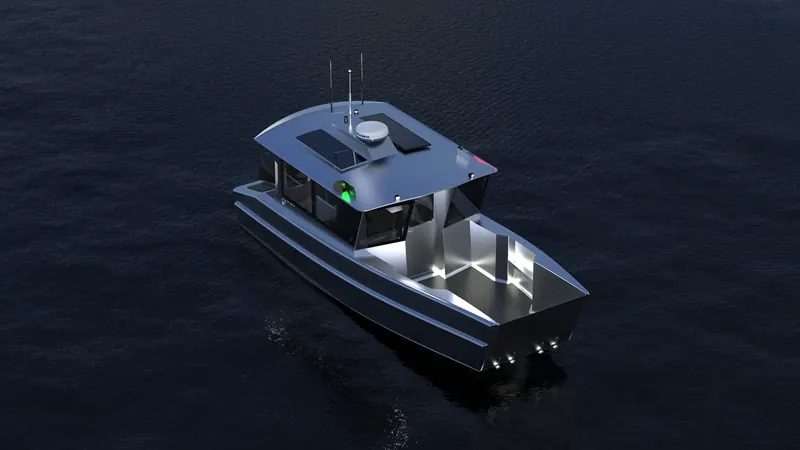 260 Halcyon render from above at dusk, deck lights on