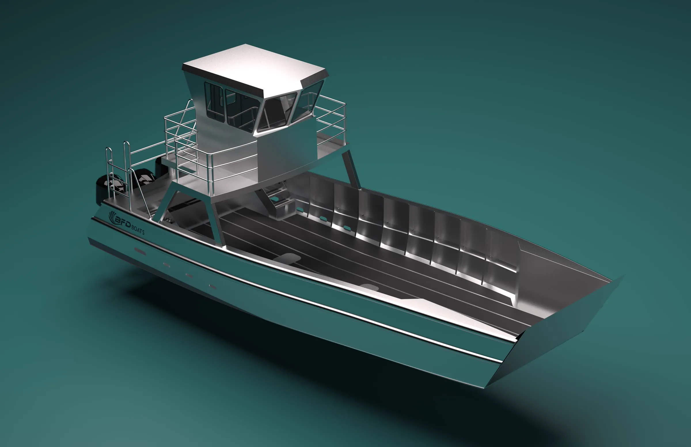 400 Rogue render, raised pilothouse, open deck from above