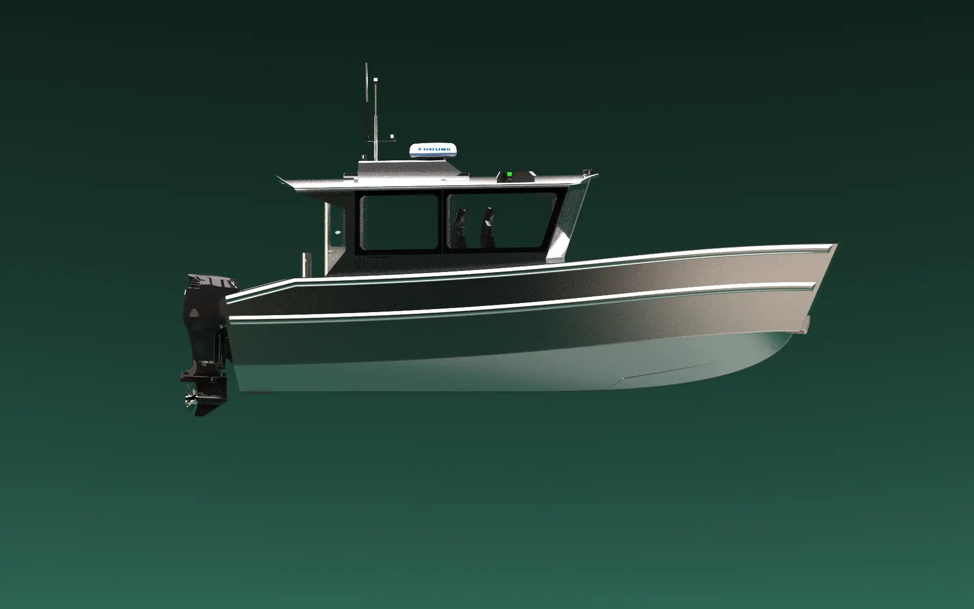 260 Halcyon landing craft, studio render turning a full circle.